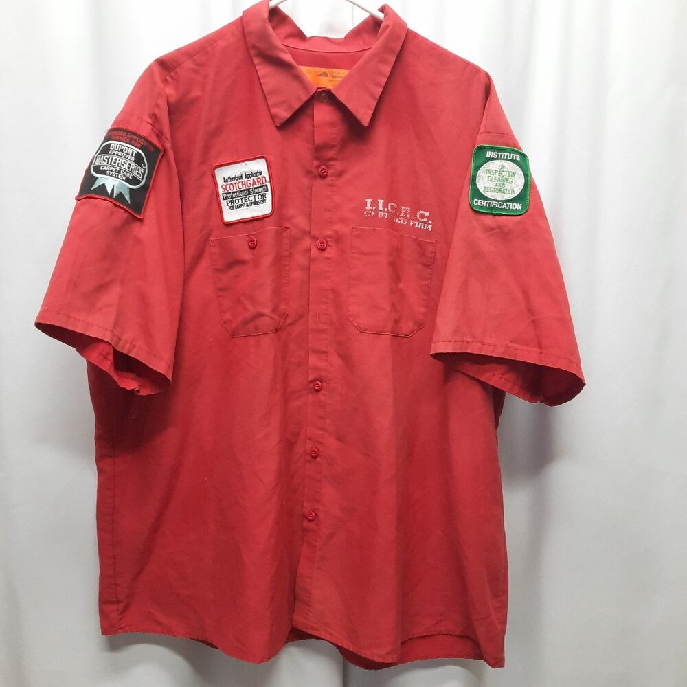 VTG Red Kap Work Shirt 3XL Y2K Carpet Cleaning DuPont Scotchgard Patch Red 90s